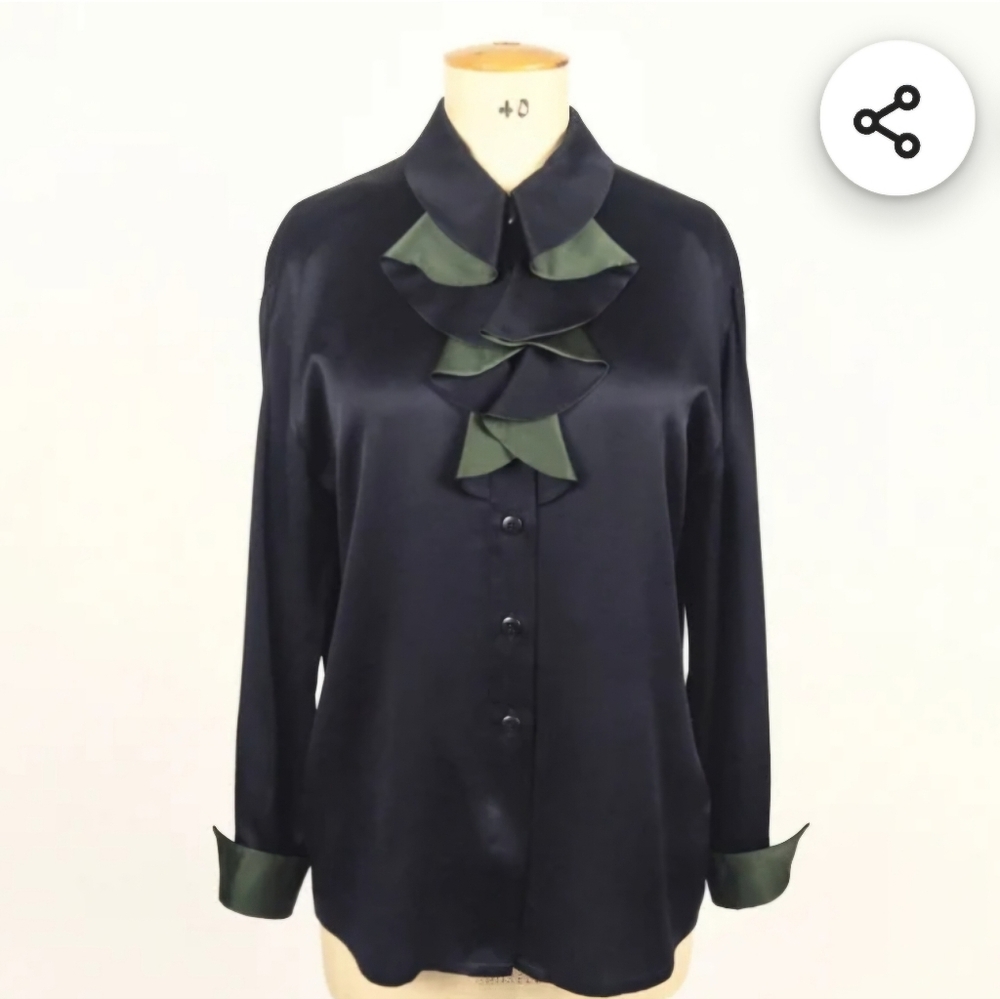 Escada Margaretha Ley Kelly Green Exquisite Silk Burnout Blouse 44/12